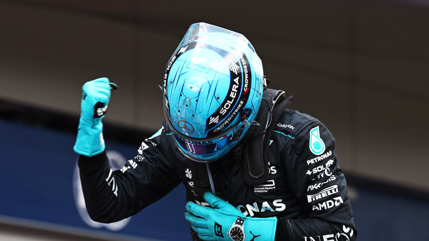 SPIELBERG, AUSTRIA - JUNE 30: Race winner George Russell of Great Britain and Mercedes celebrates