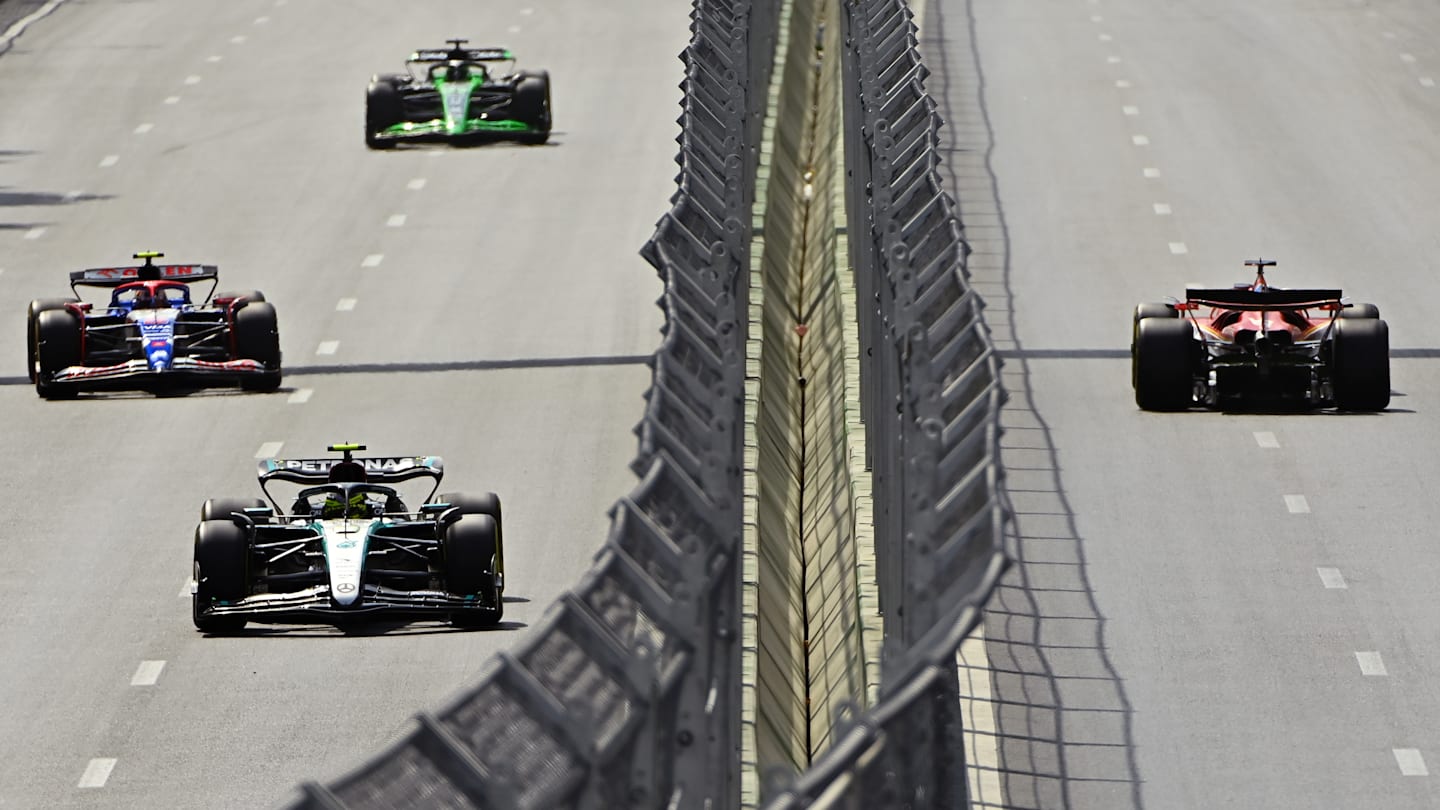 BAKU, AZERBAIJAN - SEPTEMBER 13: Lewis Hamilton of Great Britain driving the (44) Mercedes AMG