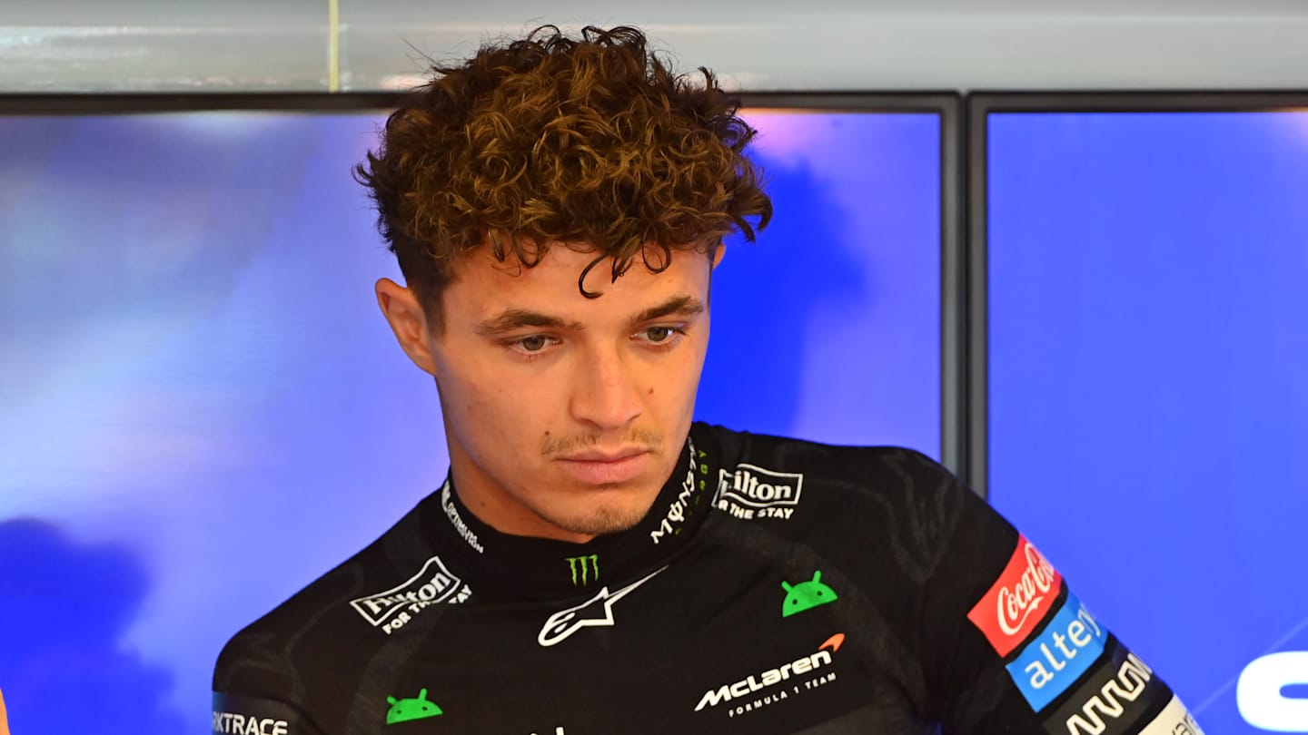 BAKU, AZERBAIJAN - SEPTEMBER 14: Lando Norris of Great Britain and McLaren looks on in the garage