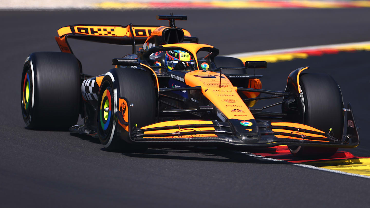 SPA, BELGIUM - JULY 28: Oscar Piastri of Australia driving the (81) McLaren MCL38 Mercedes on track