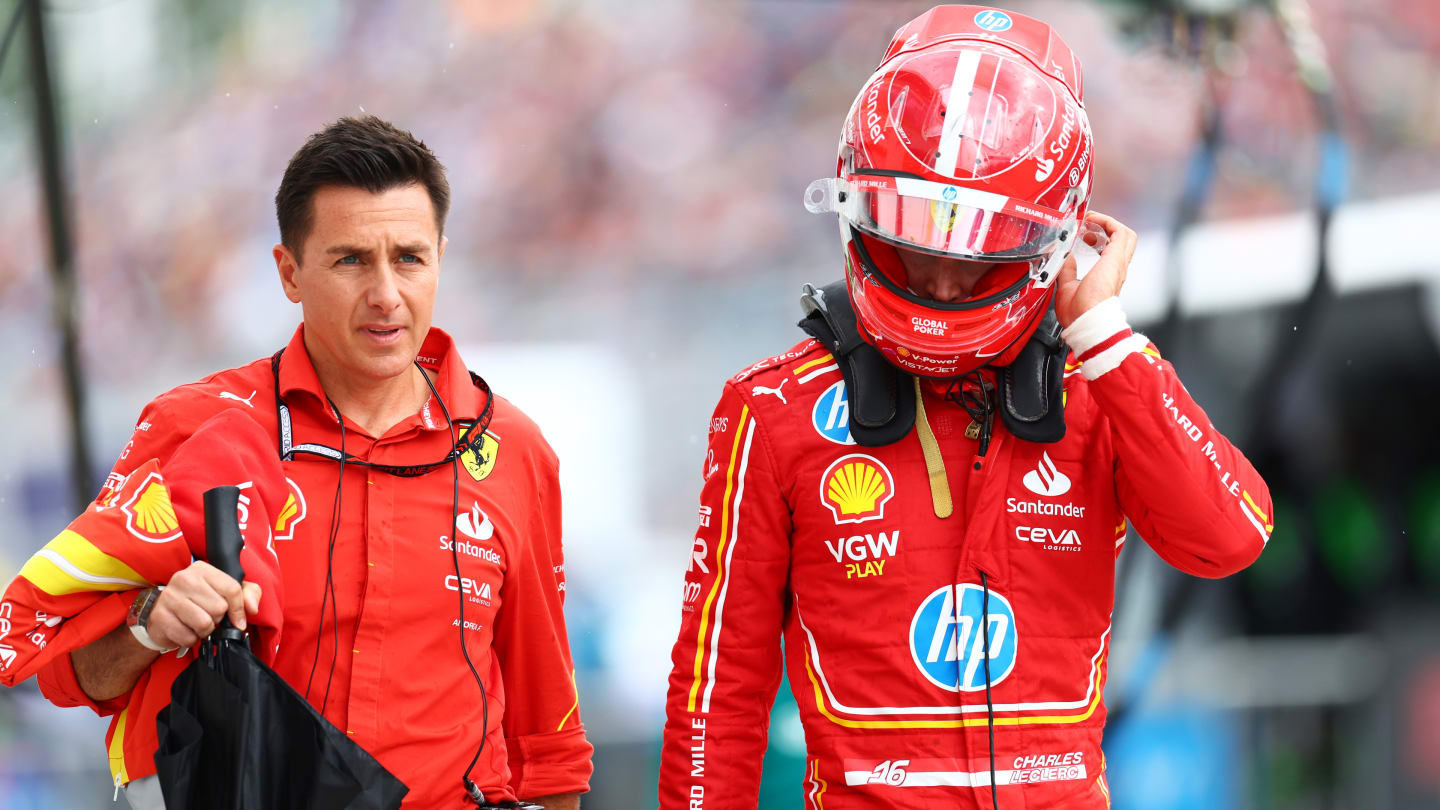 MONTREAL, QUEBEC - JUNE 08: 11th placed qualifier Charles Leclerc of Monaco and Ferrari walks in