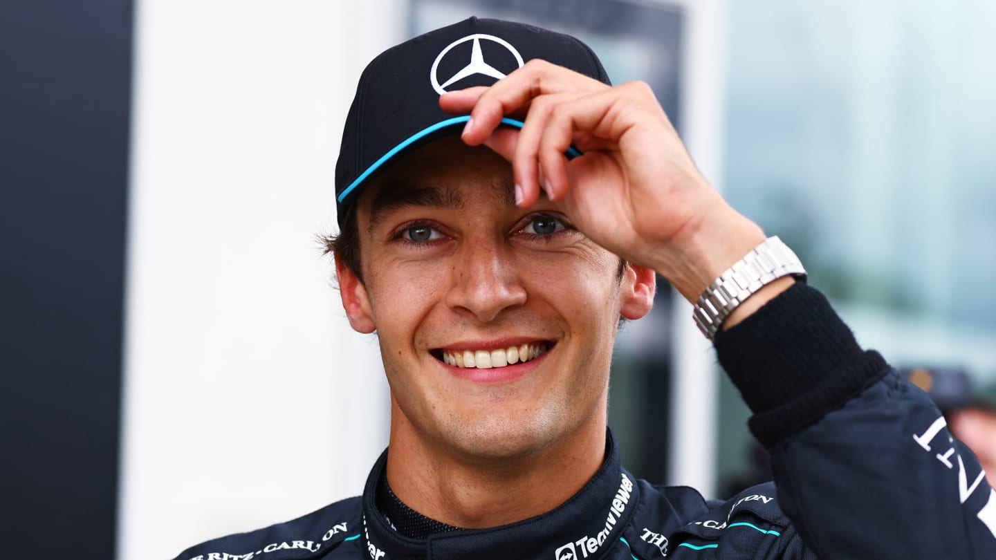 MONTREAL, QUEBEC - JUNE 08: Pole position qualifier George Russell of Great Britain and Mercedes