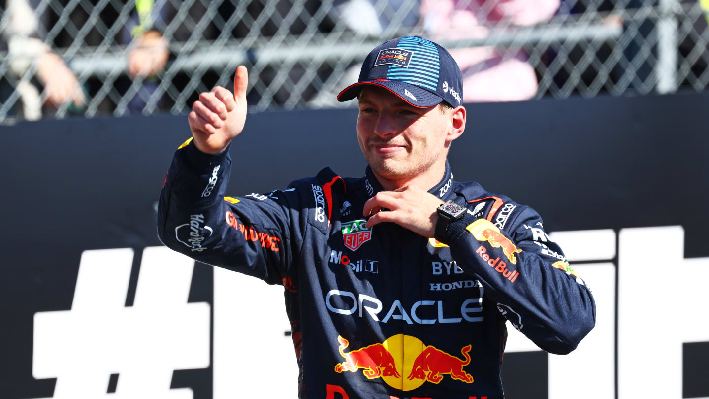 NORTHAMPTON, ENGLAND - JULY 07: Second placed Max Verstappen of the Netherlands and Oracle Red Bull