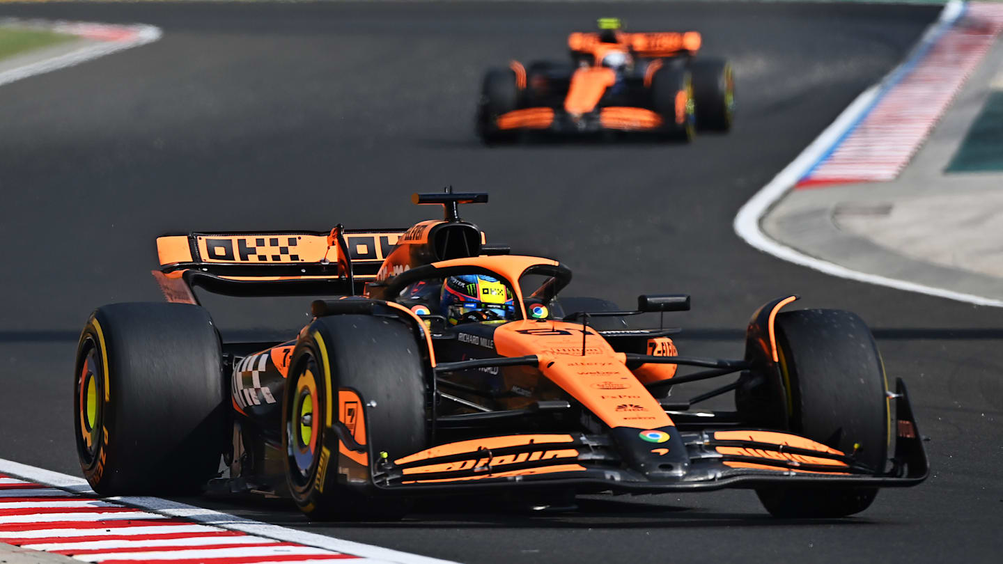 BUDAPEST, HUNGARY - JULY 21: Oscar Piastri of Australia driving the (81) McLaren MCL38 Mercedes