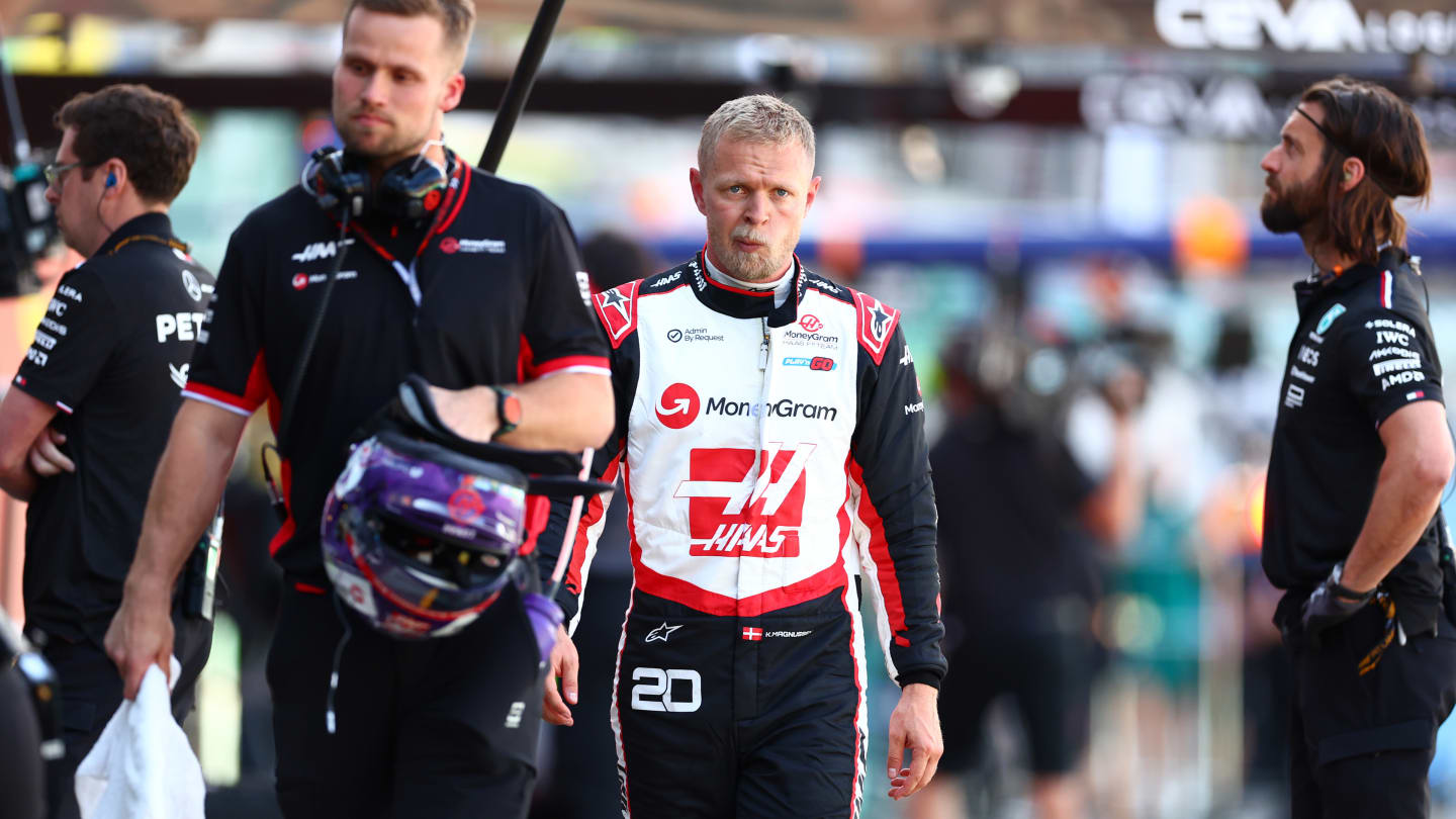 MONTE-CARLO, MONACO - MAY 25: 15th placed qualifier Kevin Magnussen of Denmark and Haas F1 walks in