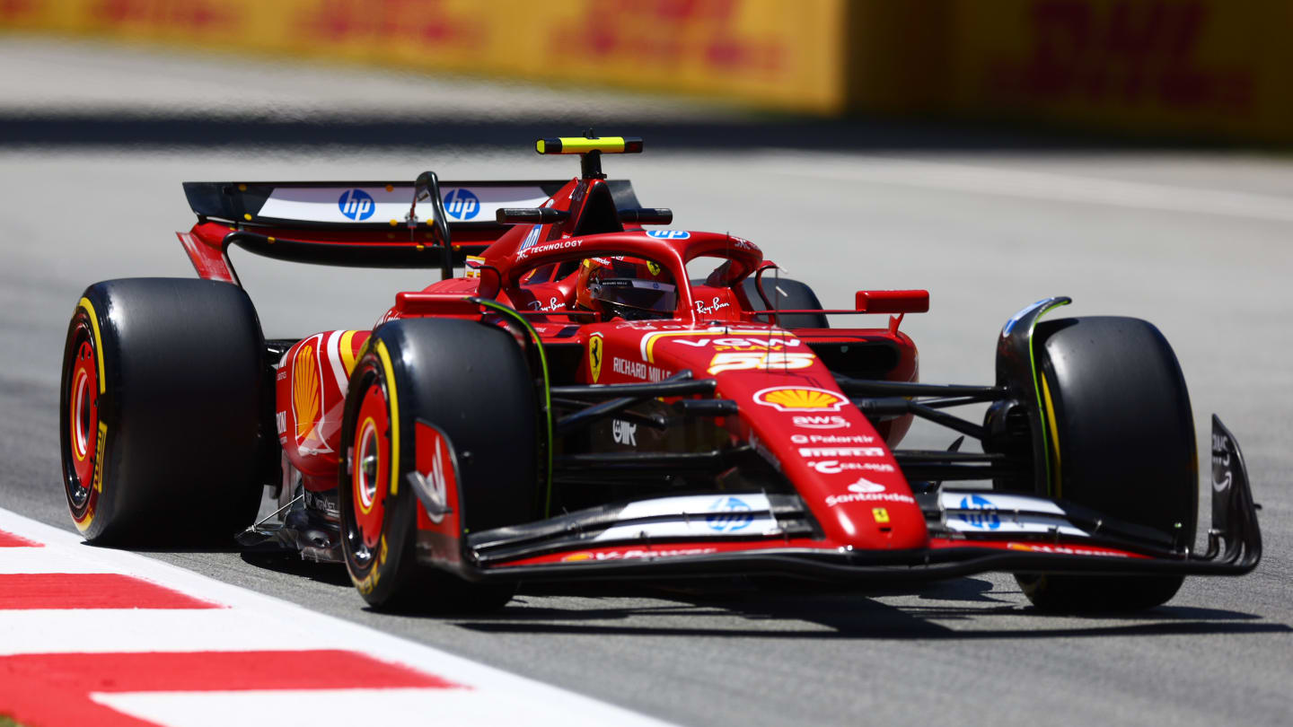 BARCELONA, SPAIN - JUNE 21: Carlos Sainz of Spain driving (55) the Ferrari SF-24 on track during