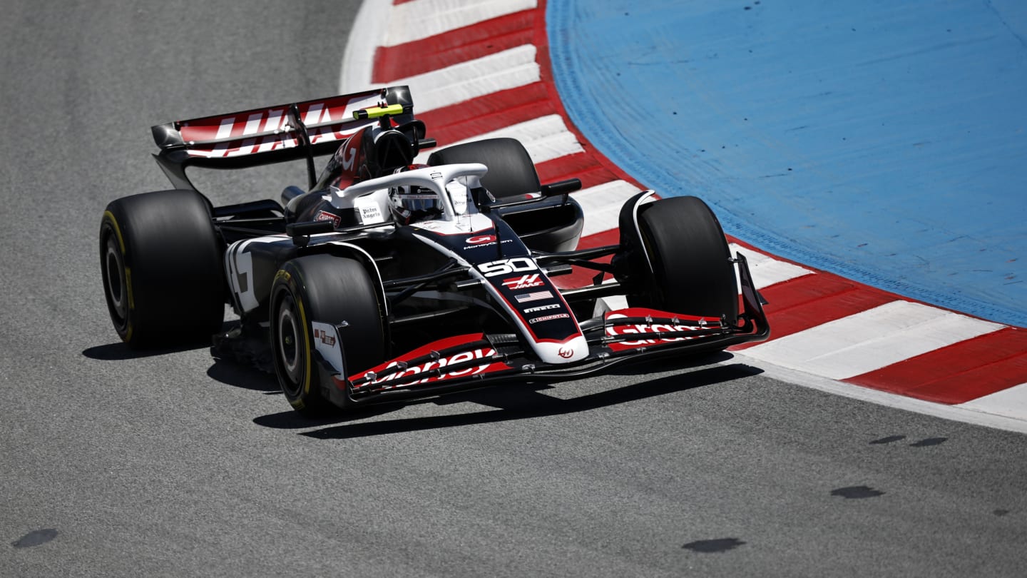 BARCELONA, SPAIN - JUNE 21: Oliver Bearman of Great Britain driving the (50) Haas F1 VF-24 Ferrari