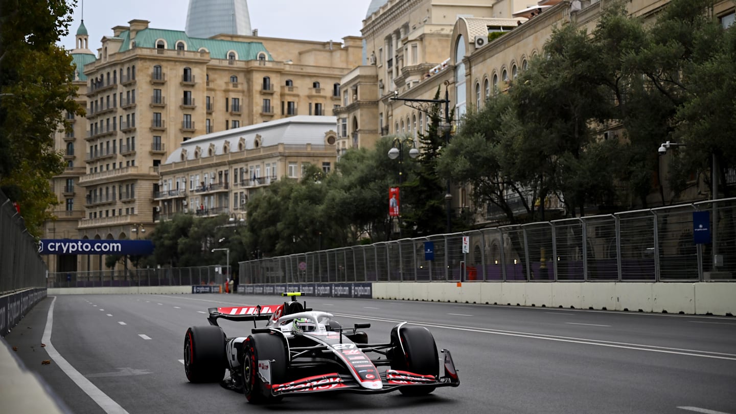 BAKU, AZERBAIJAN - SEPTEMBER 14: Nico Hulkenberg of Germany driving the (27) Haas F1 VF-24 Ferrari on track during final practice ahead of the F1 Grand Prix of Azerbaijan at Baku City Circuit on September 14, 2024 in Baku, Azerbaijan. (Photo by Dan Mullan/Getty Images)