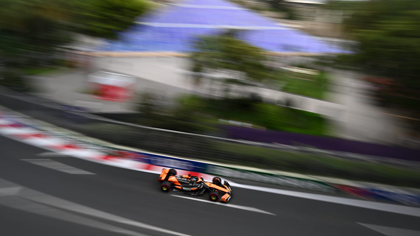 BAKU, AZERBAIJAN - SEPTEMBER 14: Oscar Piastri of Australia driving the (81) McLaren MCL38 Mercedes