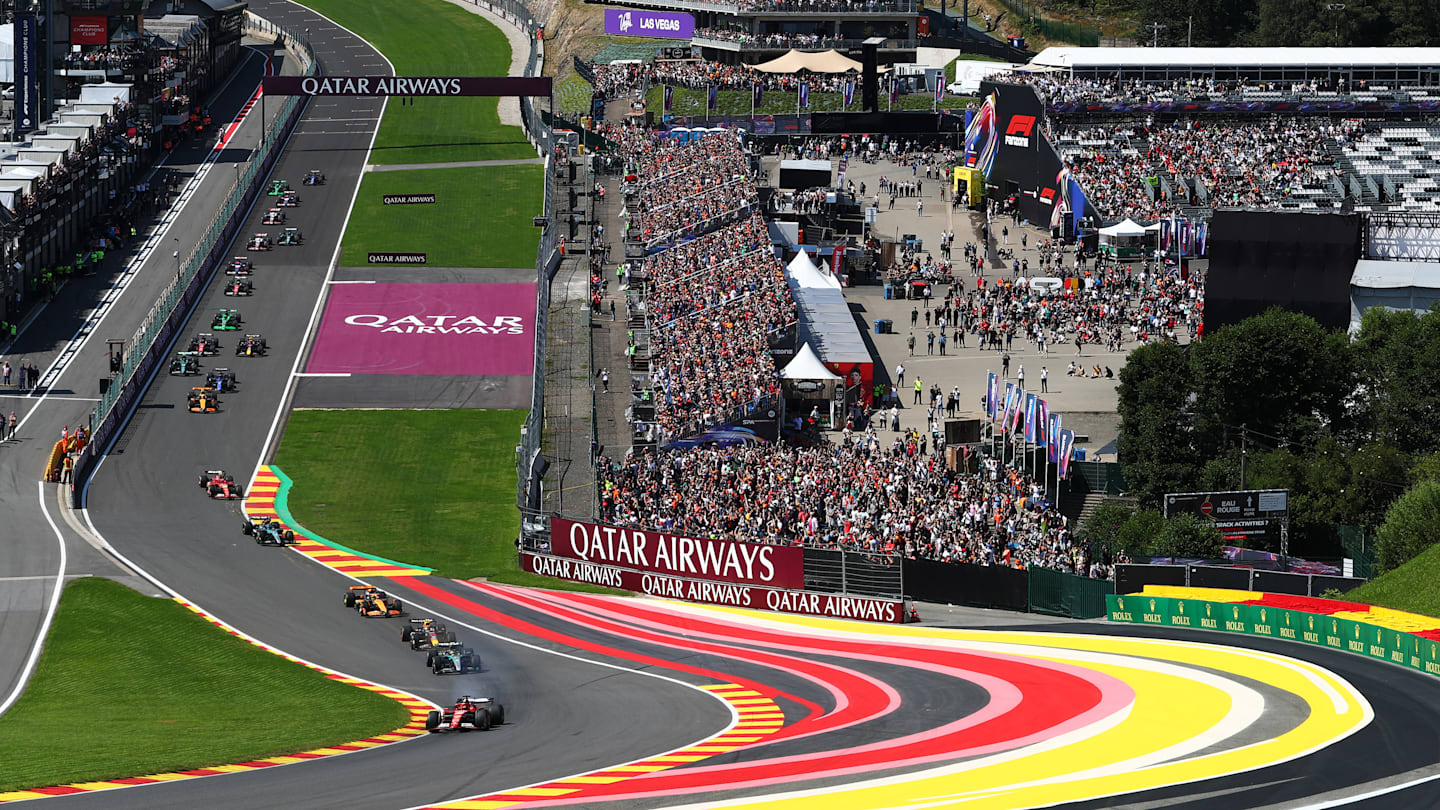 SPA, BELGIUM - JULY 28: Charles Leclerc of Monaco driving the (16) Ferrari SF-24 leads the field up