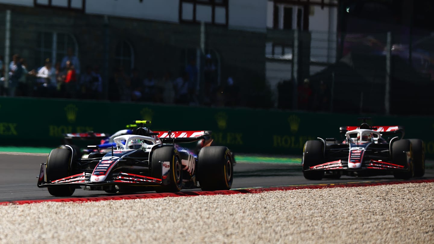 SPA, BELGIUM - JULY 28: Nico Hulkenberg of Germany driving the (27) Haas F1 VF-24 Ferrari leads