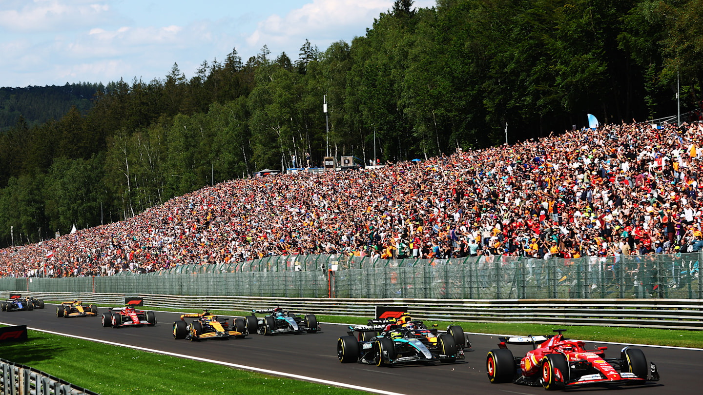 SPA, BELGIUM - JULY 28: Charles Leclerc of Monaco driving the (16) Ferrari SF-24 leads Lewis