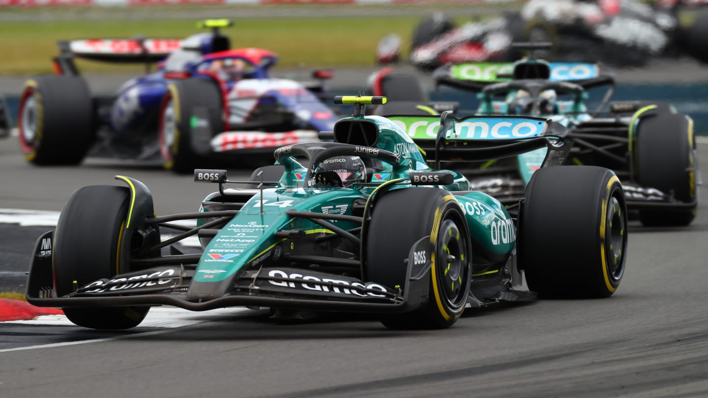 NORTHAMPTON, ENGLAND - JULY 07: Fernando Alonso of Spain driving the (14) Aston Martin AMR24