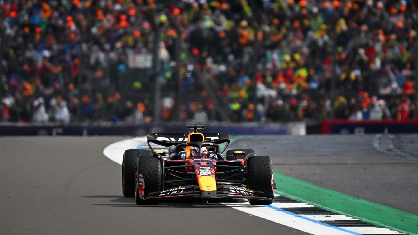 NORTHAMPTON, ENGLAND - JULY 07: Max Verstappen of the Netherlands driving the (1) Oracle Red Bull