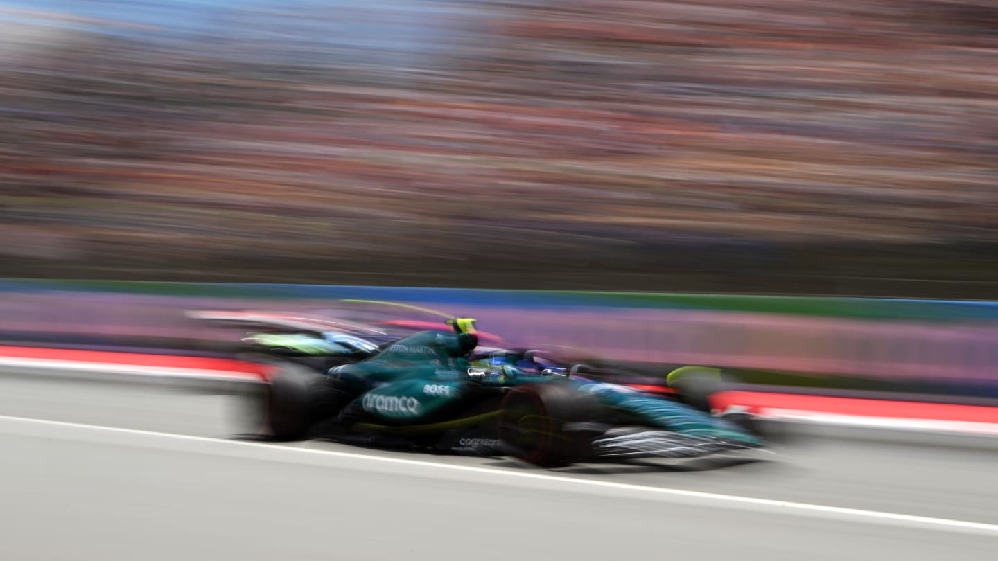 BARCELONA, SPAIN - JUNE 22: Fernando Alonso of Spain driving the (14) Aston Martin AMR24 Mercedes