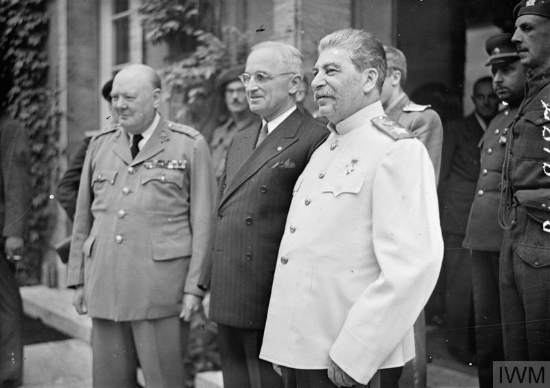Winston Churchill, Harry Truman and Joseph Stalin at the Potsdam Conference on 23 July 1945