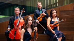 The Apollo Chamber Players create concerts in response to book banning, the refugee crisis, the war in Gaza and other world events. The members of the Houston based ensemble are Matthew Dudzik, left, Aria Cheregosha, Matthew J. Detrick and Anabel Ramírez.