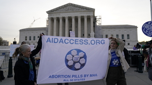 Abortion rights activists at the Supreme Court in Washington, D.C. on March 26, the day the case about the abortion drug mifepristone was heard. The number of abortions in the U.S. increased, a study says, surprising researchers.