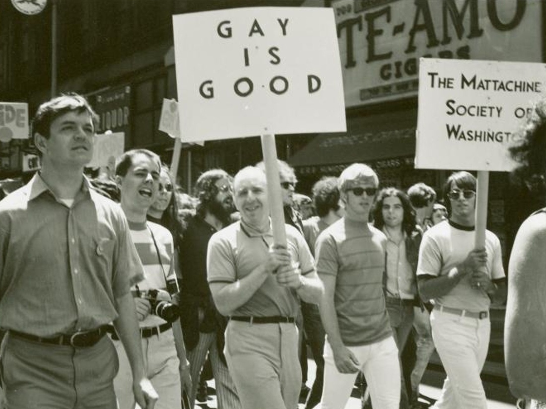 Frank Kameny and members of the Mattachine Society of Washington marching in 1970.