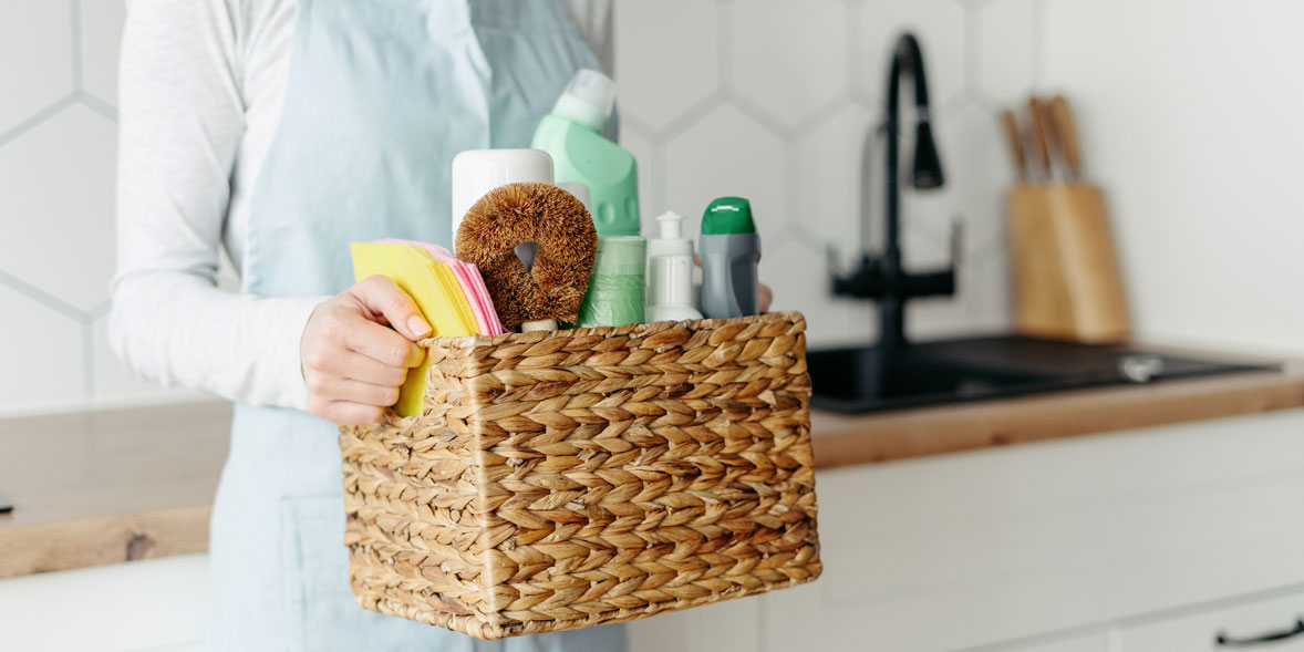 Box of cleaning supplies