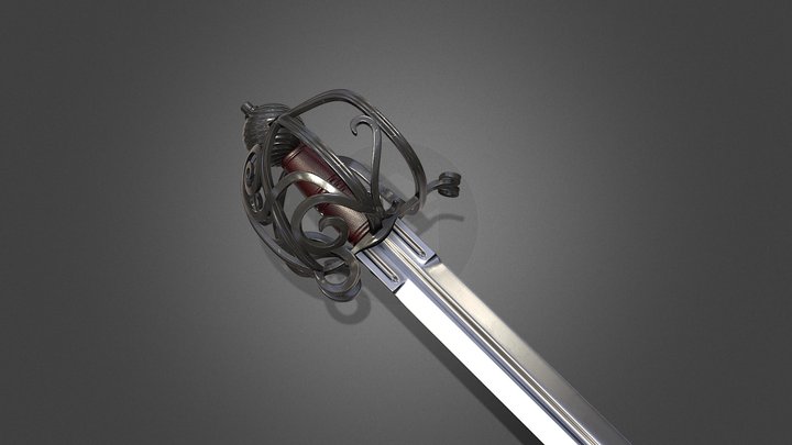 Spiral Basket hilt Broadsword 3D Model