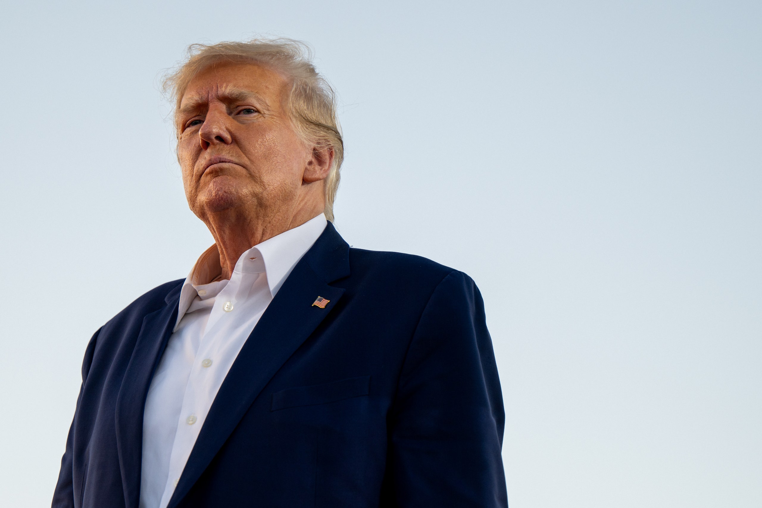 WACO TEXAS  MARCH 25 Former U.S. President Donald Trump looks on during a rally at the Waco Regional Airport on March 25...