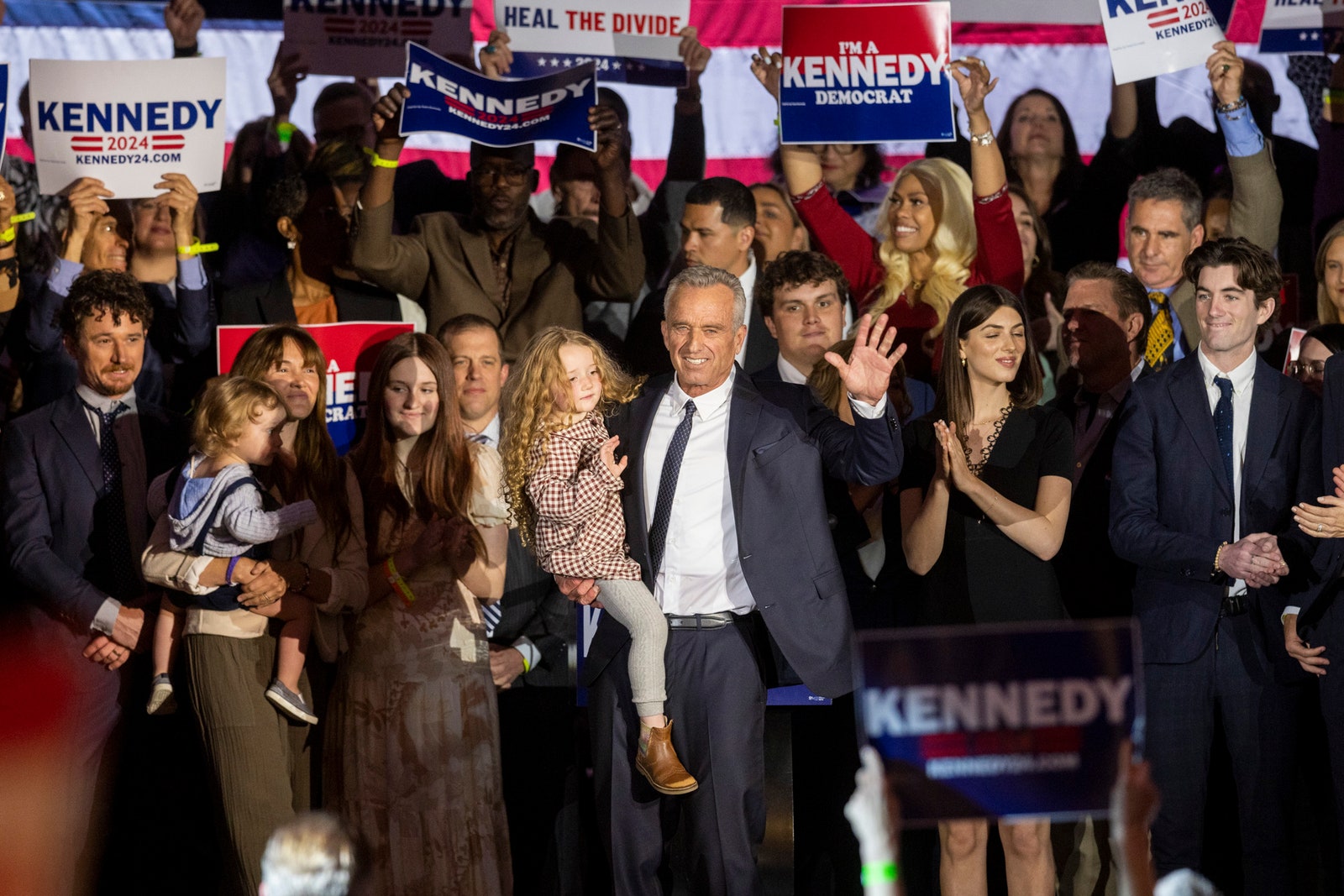 Kennedy with family and supporters as he announced his presidential candidacy in 2023.