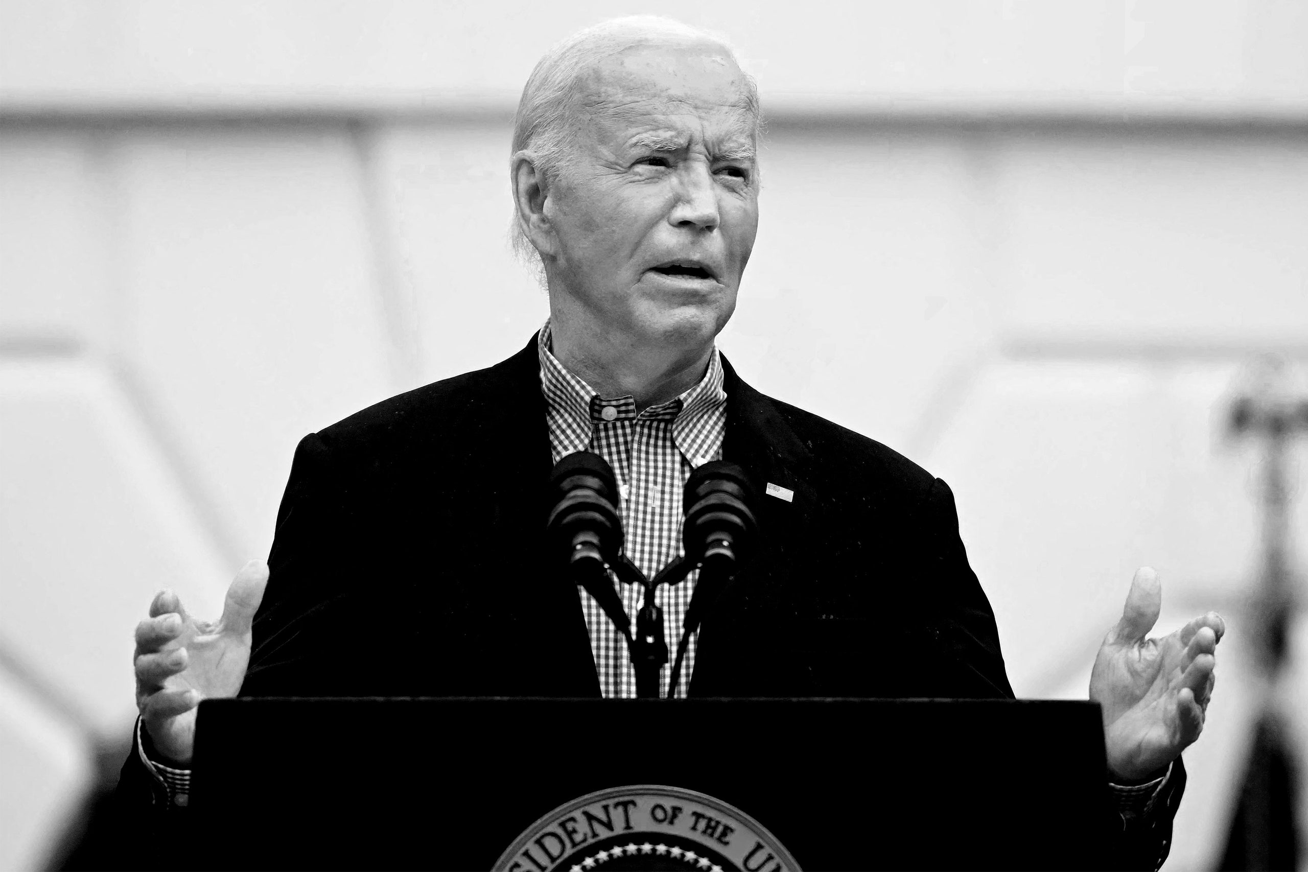 Image may contain Joe Biden People Person Crowd Press Conference Adult Face Head Photography and Portrait