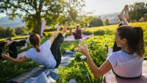 Wein und Sekt beim Yoga-Kurs