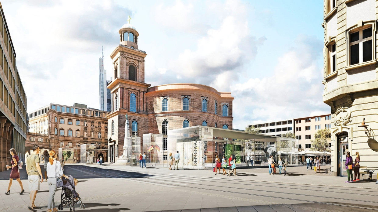 Standortsuche für das Haus der Demokratie: So könnte das neue Zentrum neben der Paulskirche aussehen.