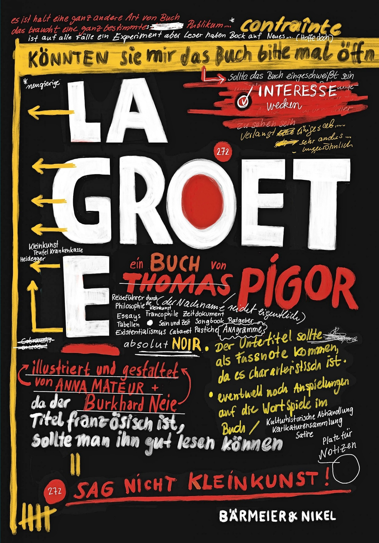 Thomas Pigor: „La Groete – Sag nicht Kleinkunst“. Roman.
Illustrationen von Anna Mateur, Gestaltung von Burkhard Neie.
Verlag Bärmeier & Nikel, Berlin 2023. 272 S., Abb., br., 30,– €.