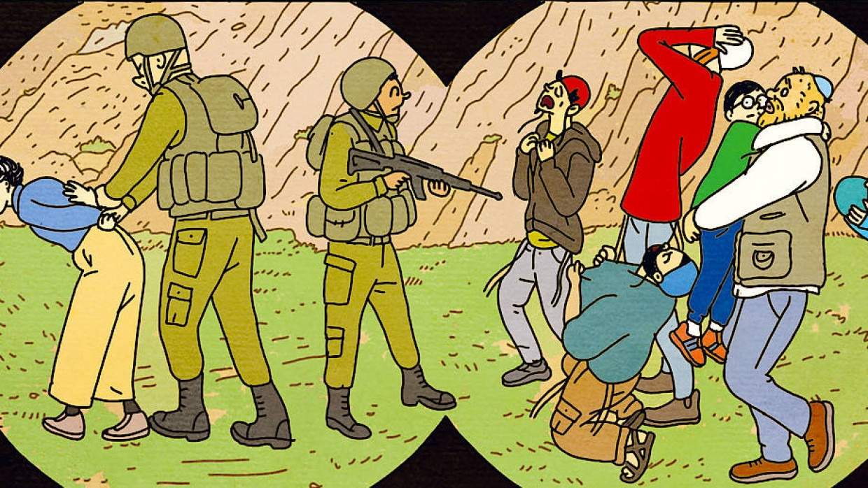 Im Fokus des Comics „Tunnel“ von Rutu Modan: Orthodoxe werden von israelischen Soldaten als Unruhestifter verhaftet.