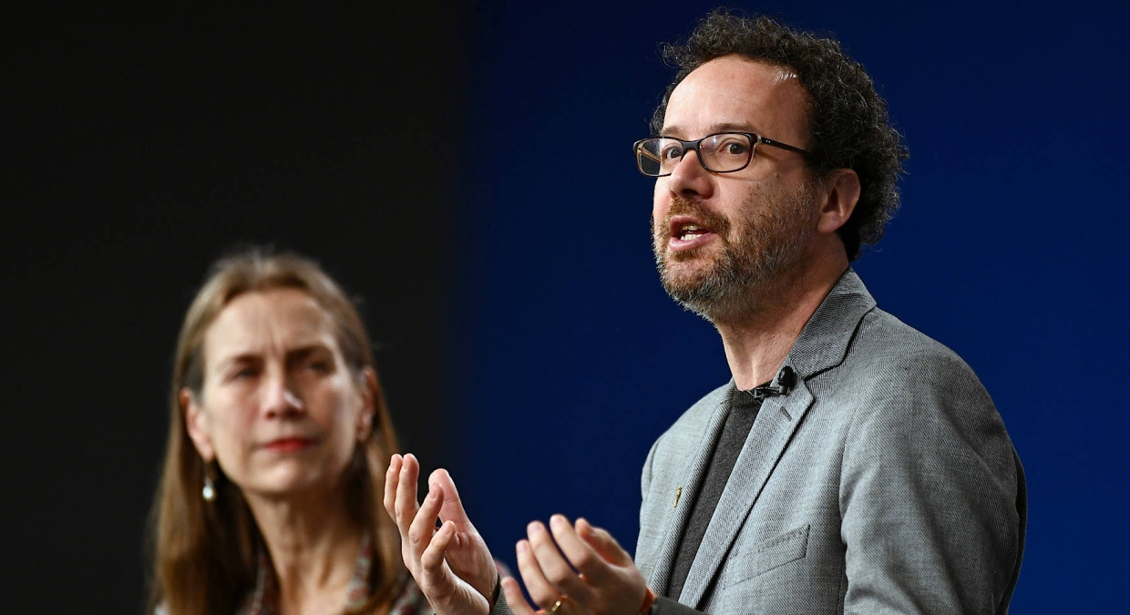 Carlo Chatrian und Mariette Rissenbeek bei der Vorstellung des Wettbewerbsprogramms an diesem Mittwoch in Berlin