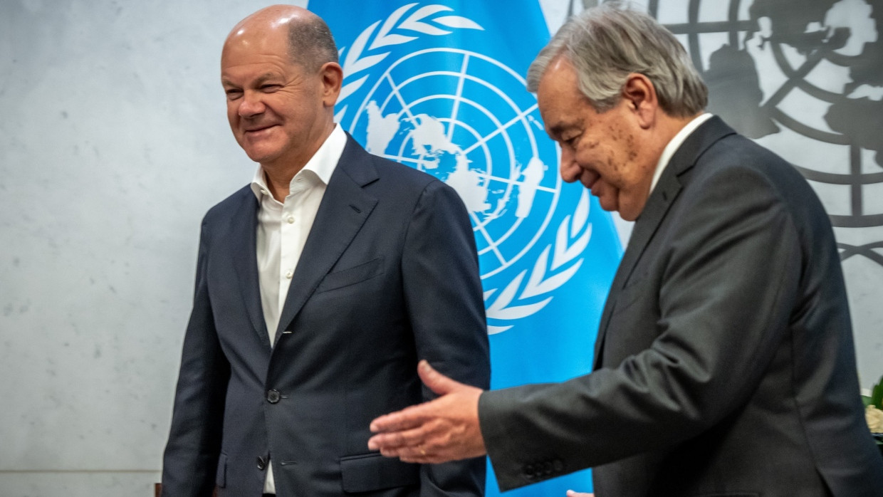 Olaf Scholz und António Guterres am 21. September in New York