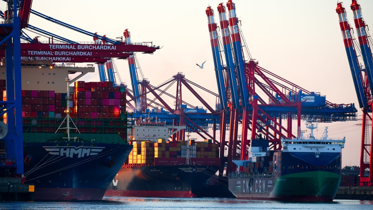 Hamburg: Mehrere Containerfrachter liegen im Waltershofer Hafen am Container Terminal Burchardkai.