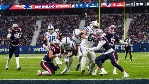 Touchdown für Berlin: Szene aus dem Spiel Patriots gegen Colts 2023 in Frankfurt.