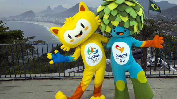 Katzenfigur Vinicius und der türkise Tom waren die Olympia-Maskottchen 2016 in Rio de Janeiro.