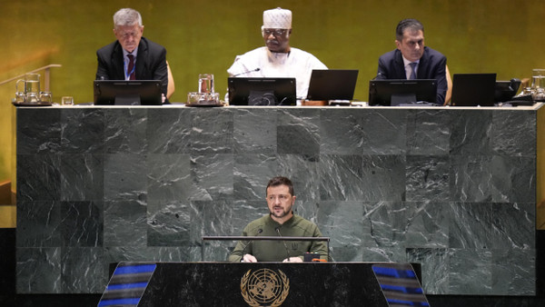 Der ukrainische Präsident Wolodymyr Selenskyj spricht auf dem Zukunftsgipfel in der Generalversammlung der Vereinten Nationen in New York, USA.