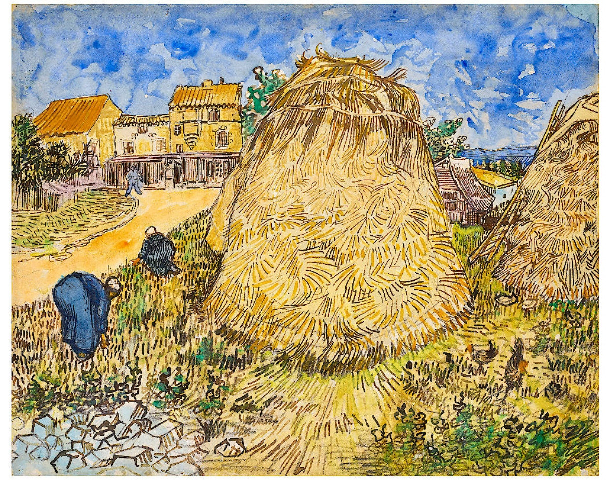 Der Käufer zahlte 35,9 Millionen Dollar: Vincent van Gogh, „Meules de blé“, 1888, Aquarell, Gouache und Tinte auf Papier, 48,5 mal 60,4 Zentimeter.