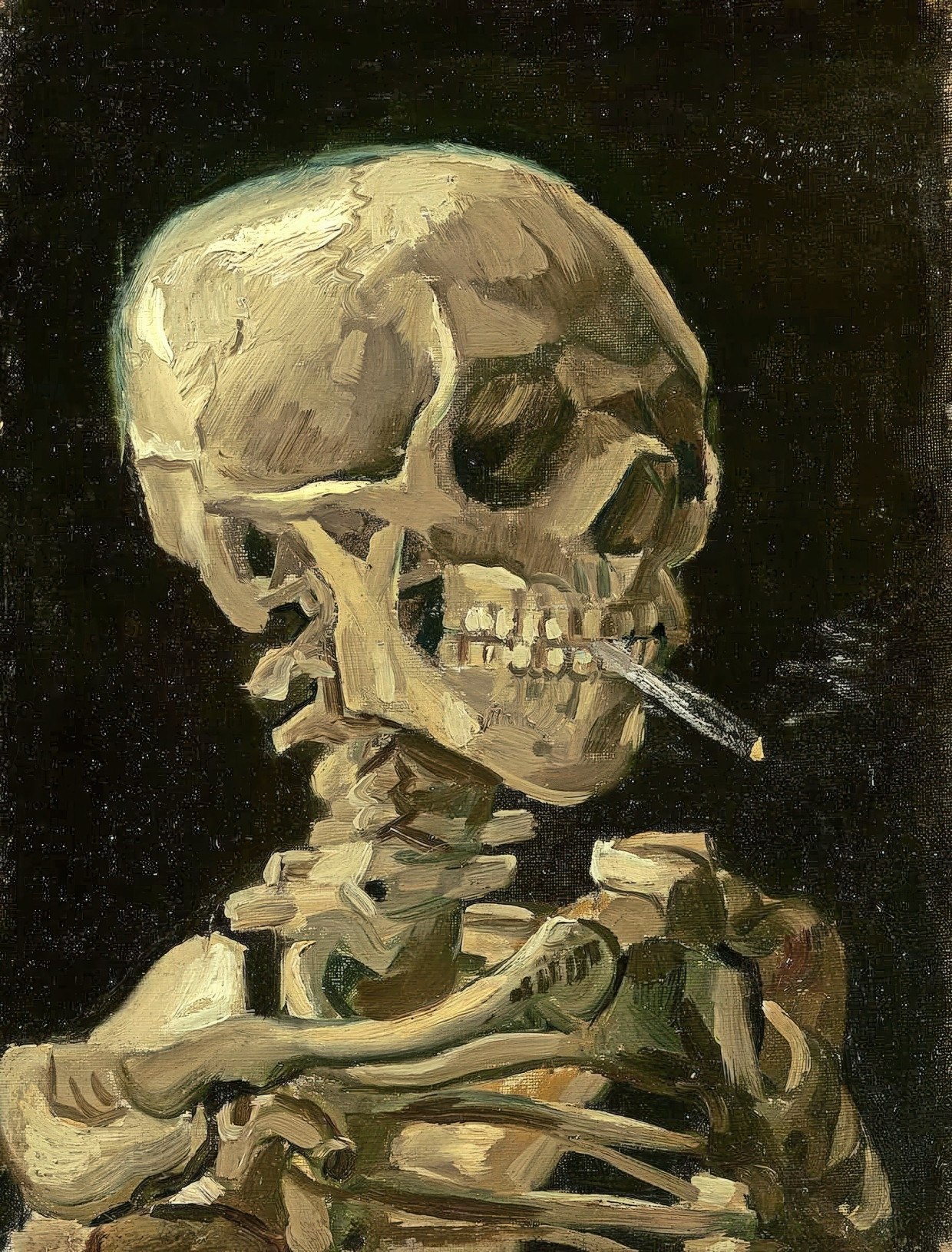 Van Gogh wie ihn keiner kennt: Sein „Kopf eines Skeletts mit brennender Zigarette“ von 1886 ist ein aktualisierter Totentanz