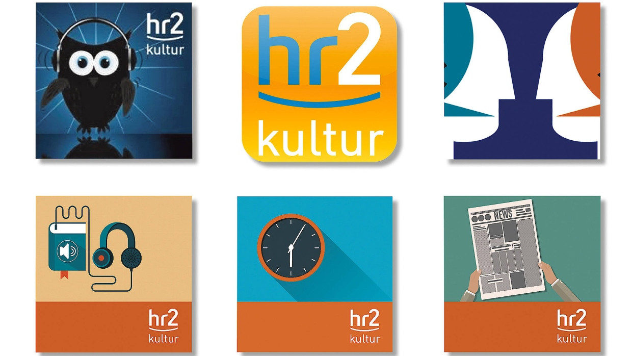 Lauter schöne Logos: hr2 in der Eigenankündigung.