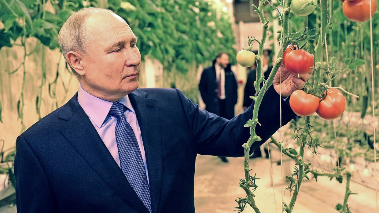 Hat sich ein fiktives Land geschaffen: Präsident Putin besucht zum Jahresauftakt ein Gewächshaus in der Polarregion Tschukotka.