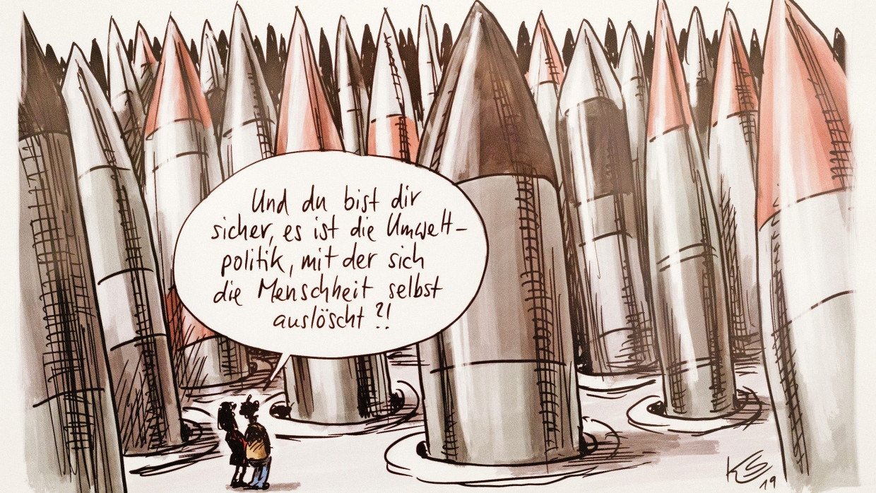 Auf den Punkt gebracht: Werke des Karikaturisten Klaus Stuttmann sind im Schloss Philippsruhe in Hanau zu sehen.