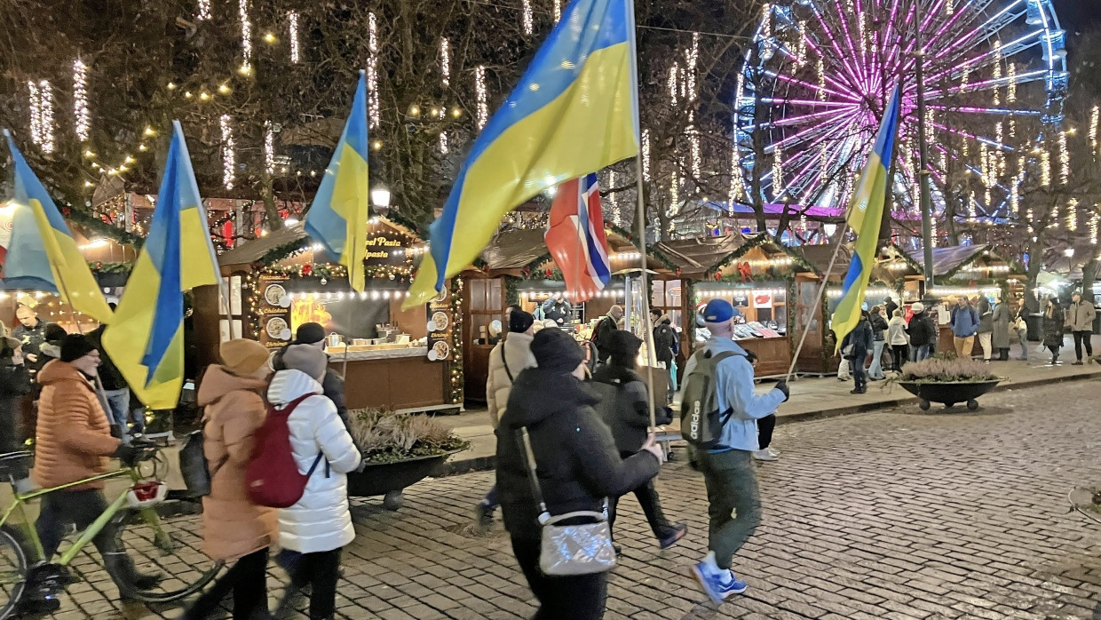 Demonstration in Oslo: Ukrainische Demonstranten protestieren für mehr Unterstützung.