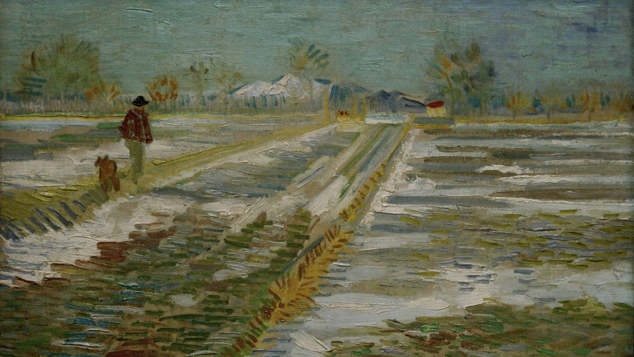 Vincent van Gogh, Landschaft mit Schnee. Das Foto zeigt das Original, Öl auf Leinwand, und keineswegs eine - legale - Fälschung von Dondé und seinem Team.