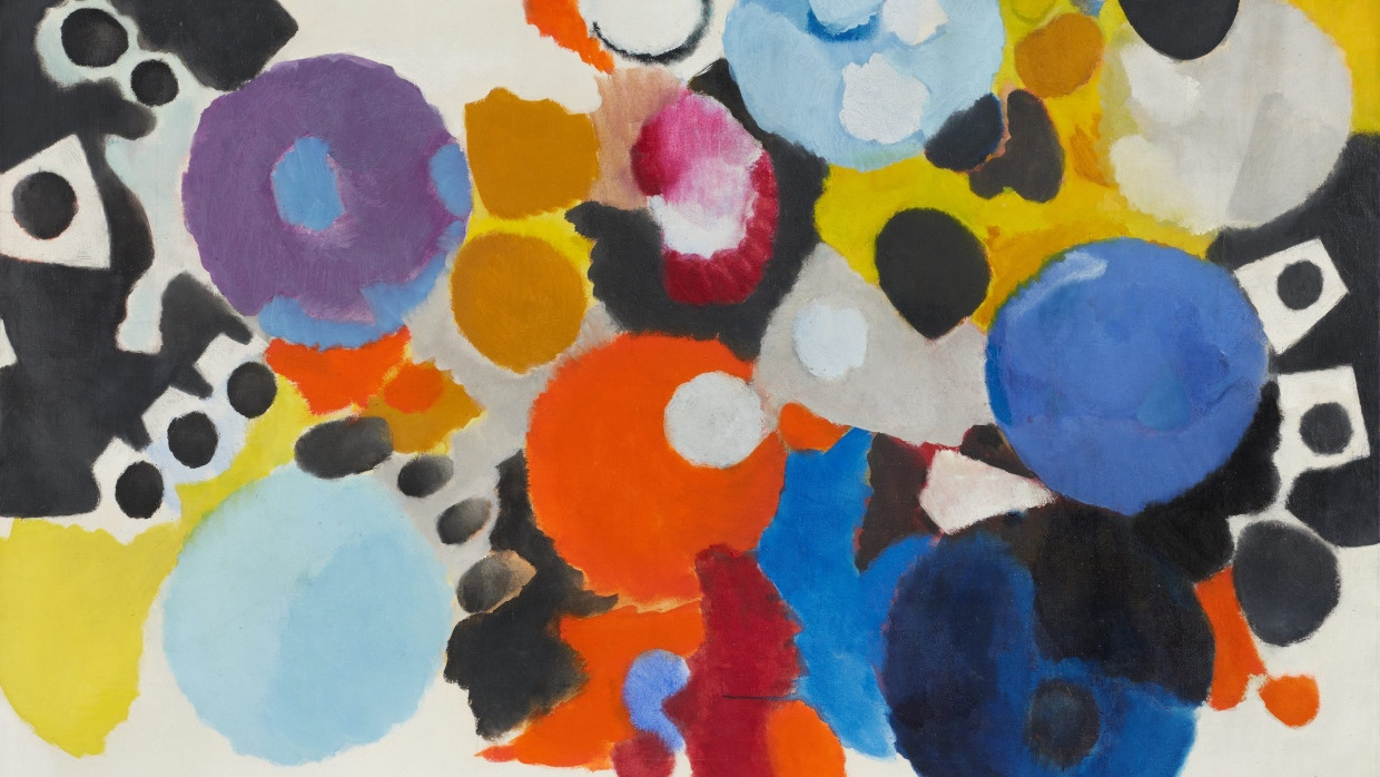 Glanzstück der Auktion: Ernst Wilhelm Nay, „Rot im Zentrum“, 1955, Öl auf Leinwand, 100 mal 162 Zentimeter, Taxe 400.000 bis 600.000 Euro