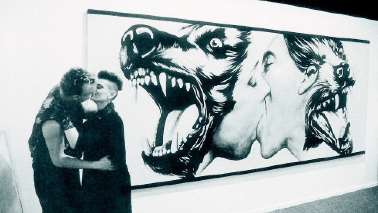 Art 16, 1985: Dass der Mensch des Menschen Wolf sei - Robert Longo inspiriert ein Paar in Basel 1985.