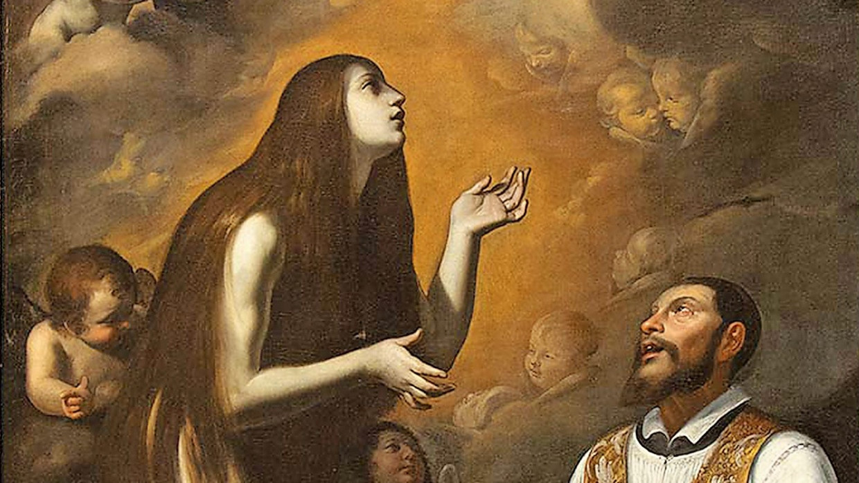 Geballte Faust, offener Mund, lüsterner Blick: Andrea Vaccaros Gemälde „Die Heiligen Kajetan von Thiene  und Maria Magdalena“,  um 1640