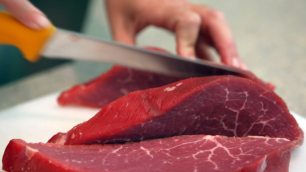 Umstrittenes Nahrungsmittel: In Mainz protestierten Tier- und Umweltschützer gegen einen Fleisch-Kongress in der Rheingoldhalle.