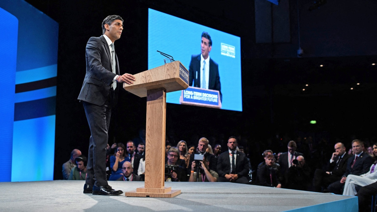 Mit klaren Vorstellungen: Der britische Premierminister Rishi Sunak am Mittwoch in Manchester